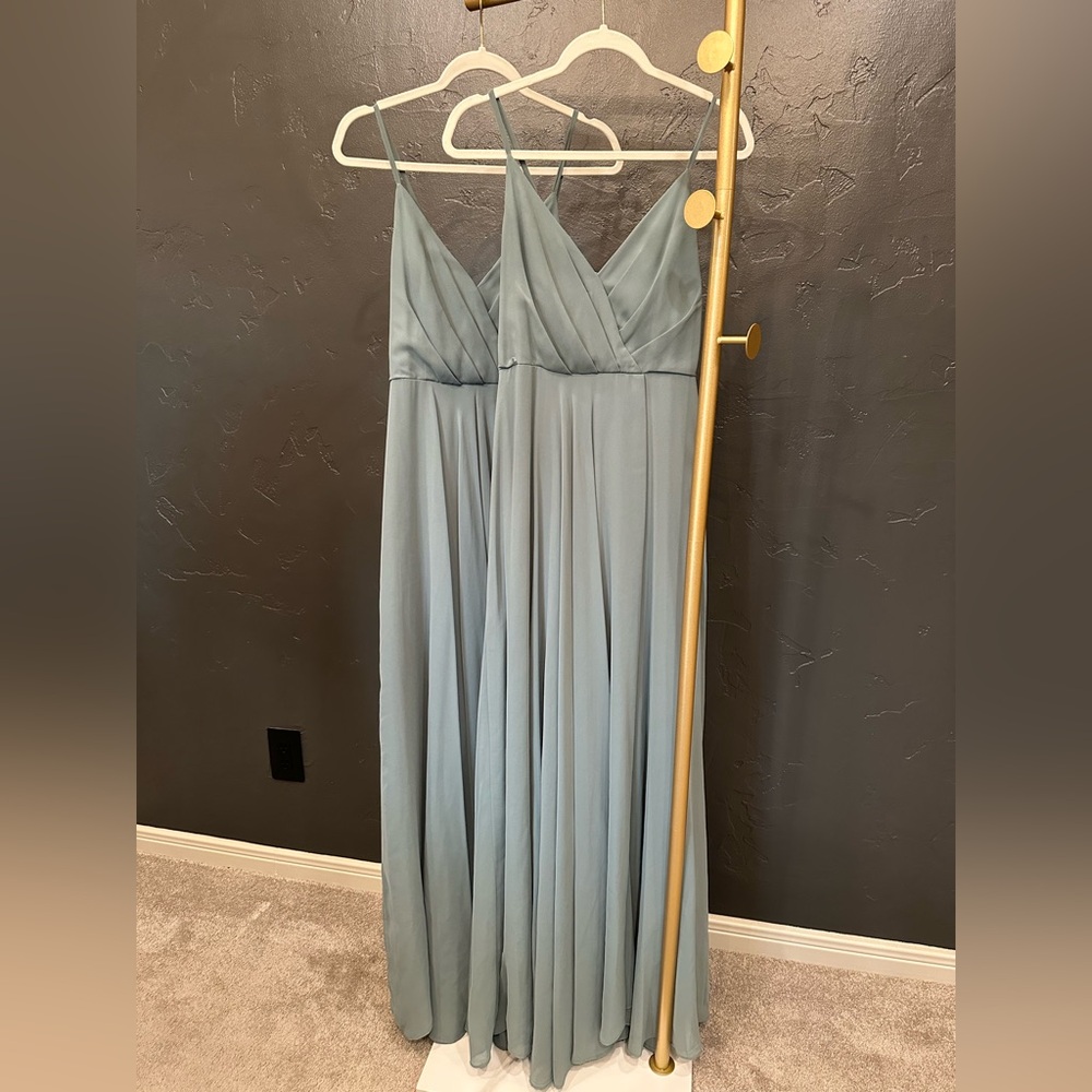 BHLDN Dusty Blue V-Neck Spaghetti Strap Maxi Dress